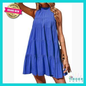 Flowy Halter Babydoll Mini Dress Boho Chic Summer Beach Party Wear